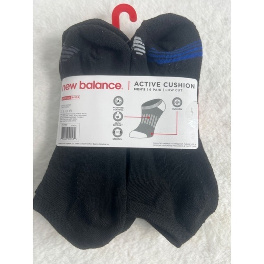New Balance Mens 6 Pair Active Cushion Low Cut Performance Socks Black 6-12.5 - Picture 2 of 4